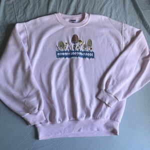 Vintage Jerzees Light Pink Fleece Oversized Sweatshirt Embroidered Garden Bees